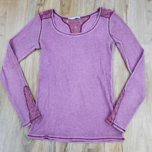 🍑Maurices Maroon Lace & Thermal Knit Long Sleeve Top Medium